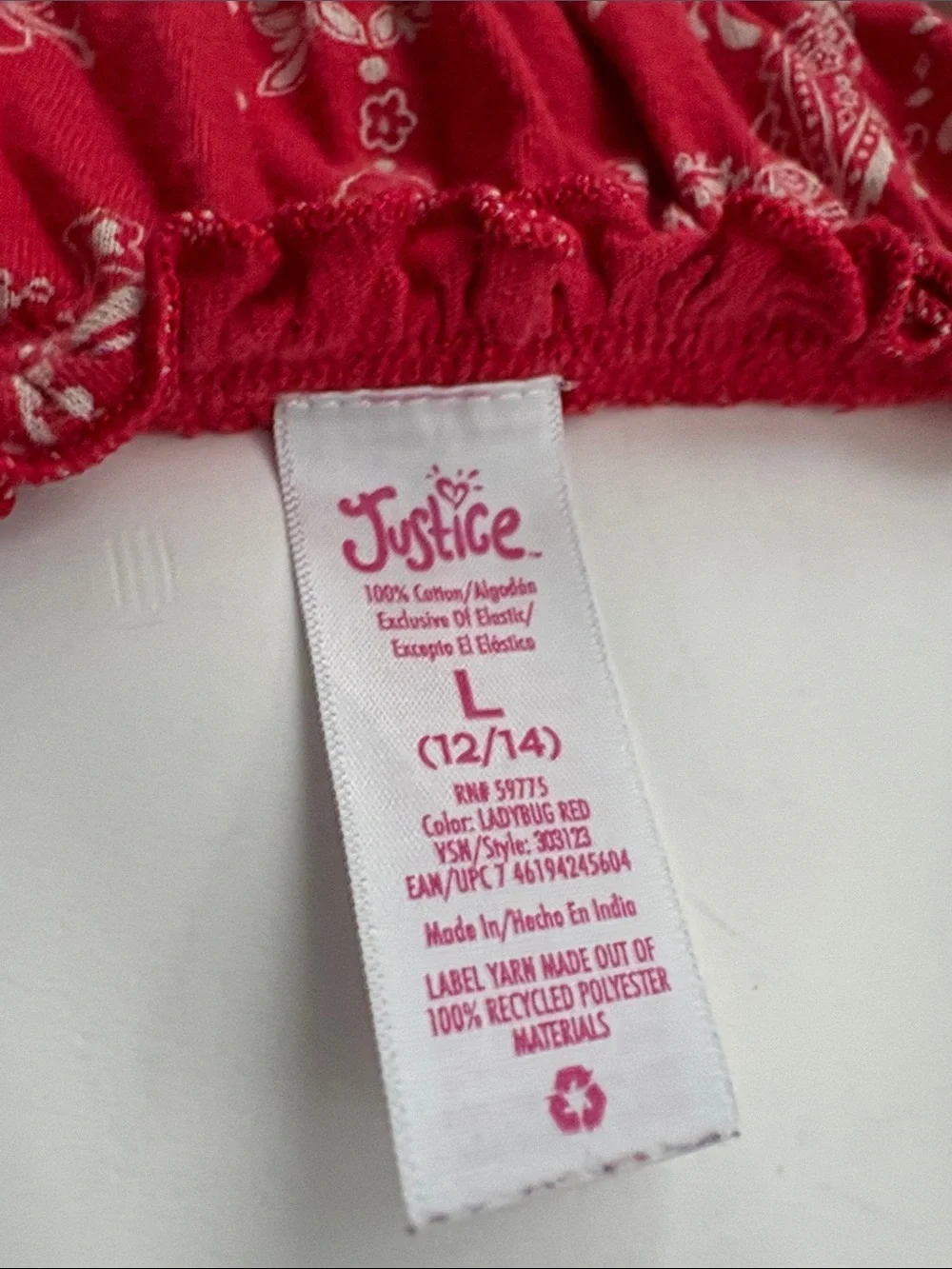 Justice red smocked bandana tank top large 12-14